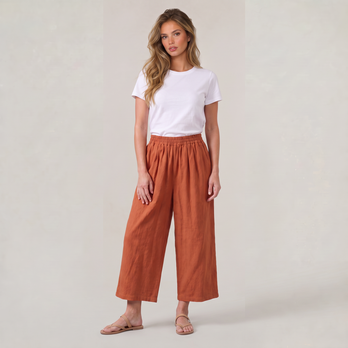 Women’s Cotton Linen Gaucho Trousers Cropped Wide Leg
