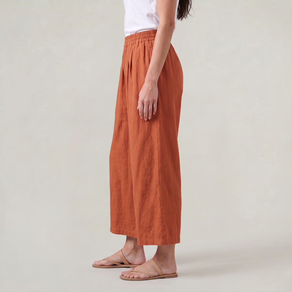 Women’s Cotton Linen Gaucho Trousers Cropped Wide Leg