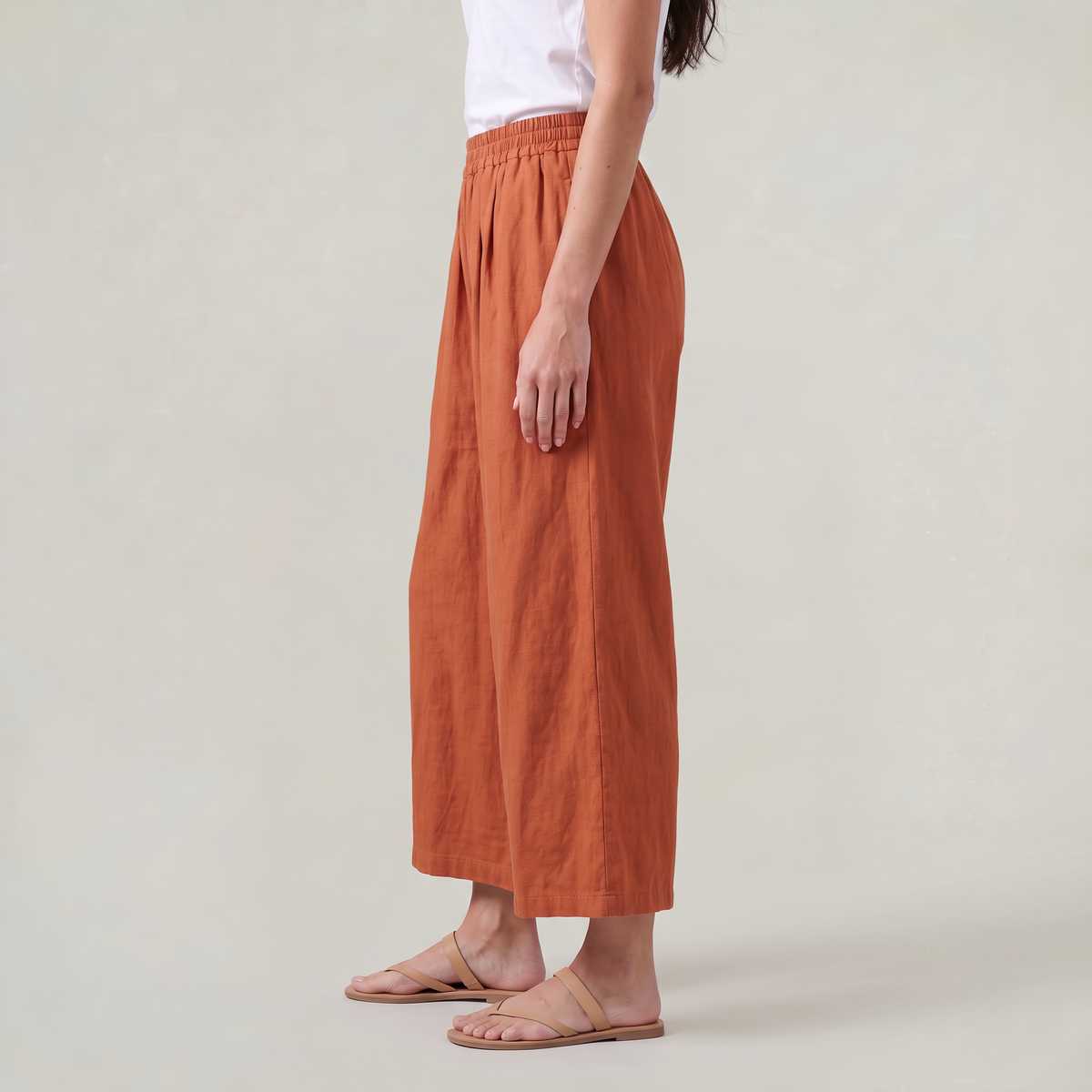 Women’s Cotton Linen Gaucho Trousers Cropped Wide Leg