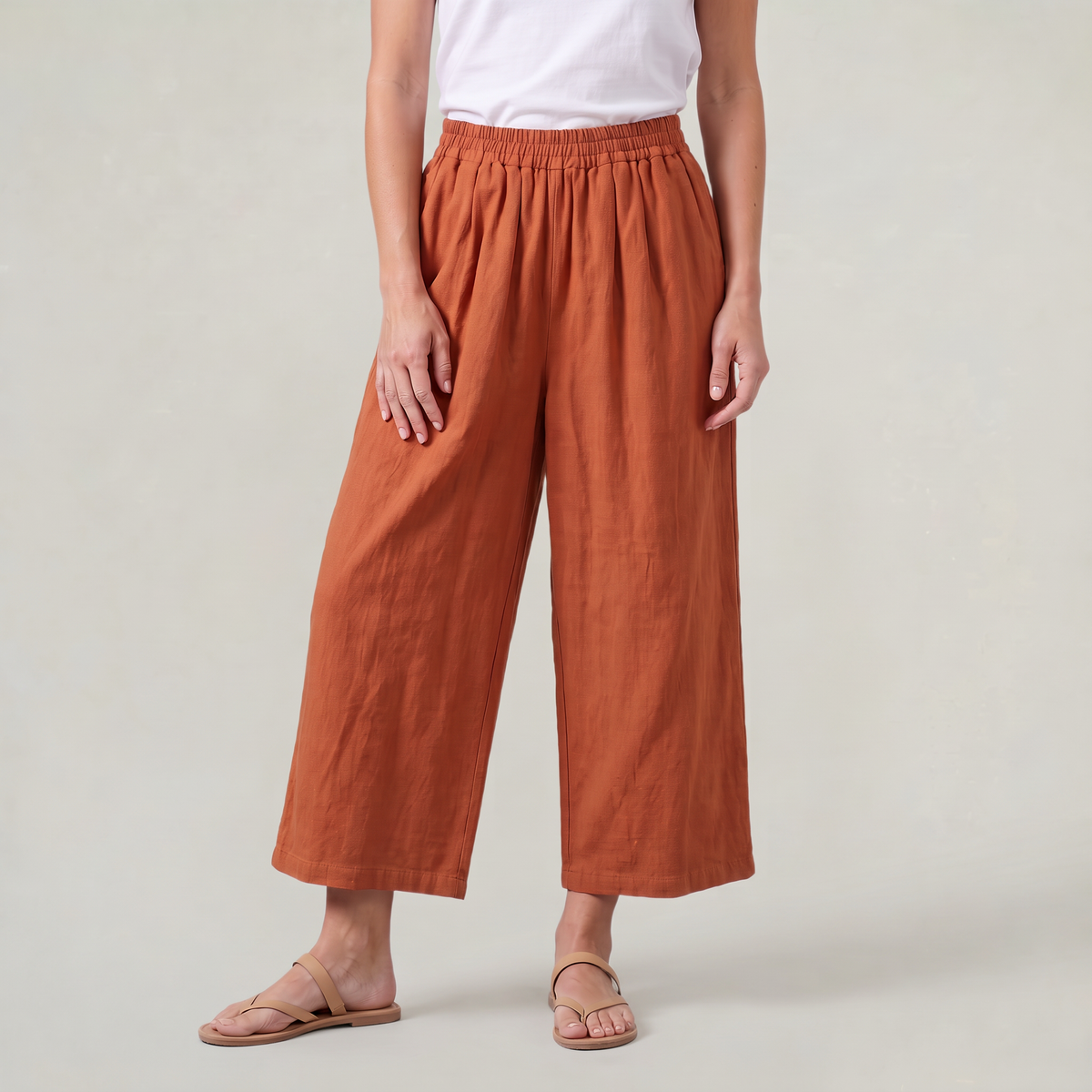 Women’s Cotton Linen Gaucho Trousers Cropped Wide Leg