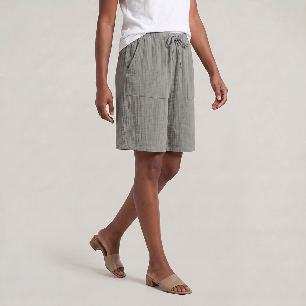 Women’s Cotton Linen Knee Length Shorts - Drawstring Relaxed Fit
