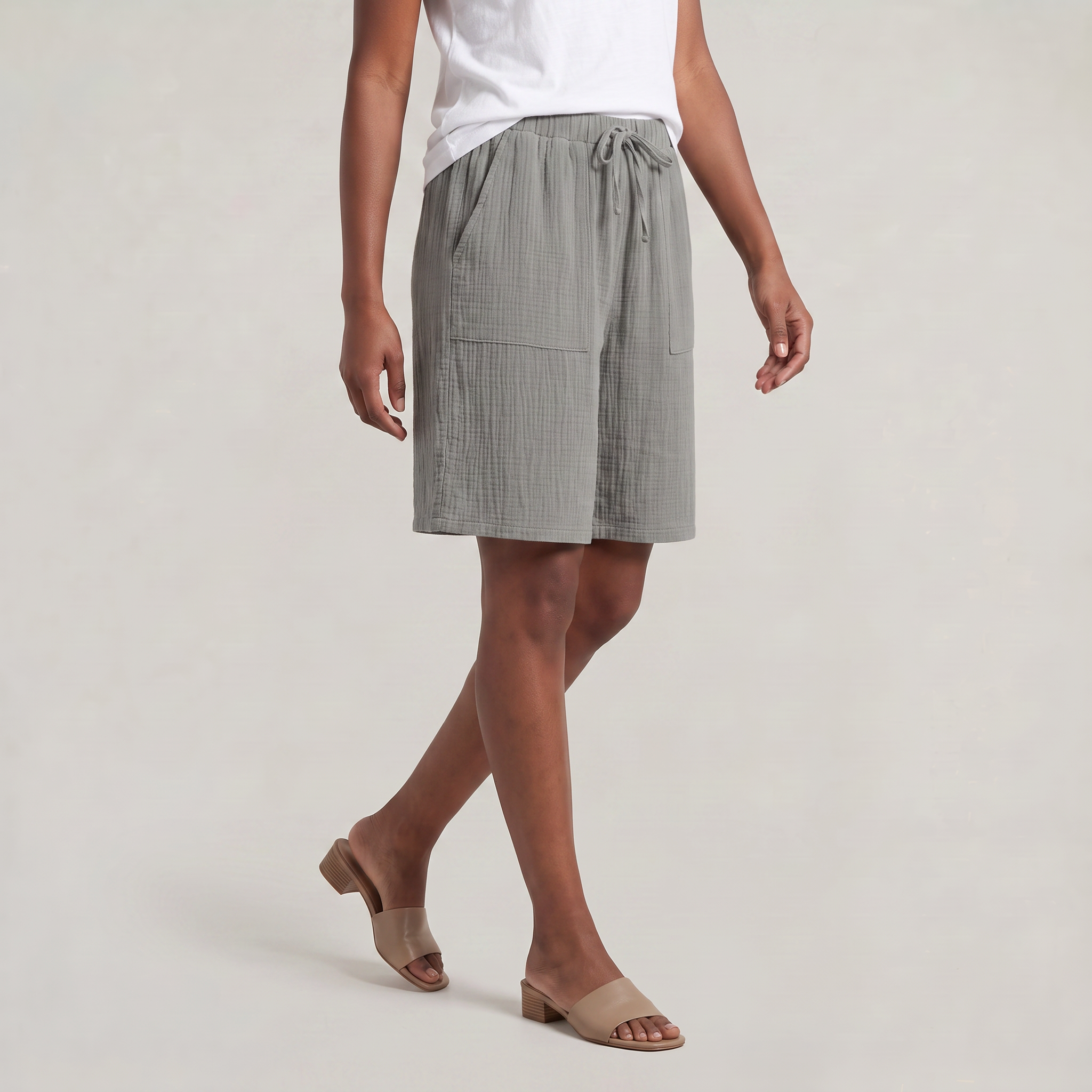 Women’s Cotton Linen Knee Length Shorts - Drawstring Relaxed Fit
