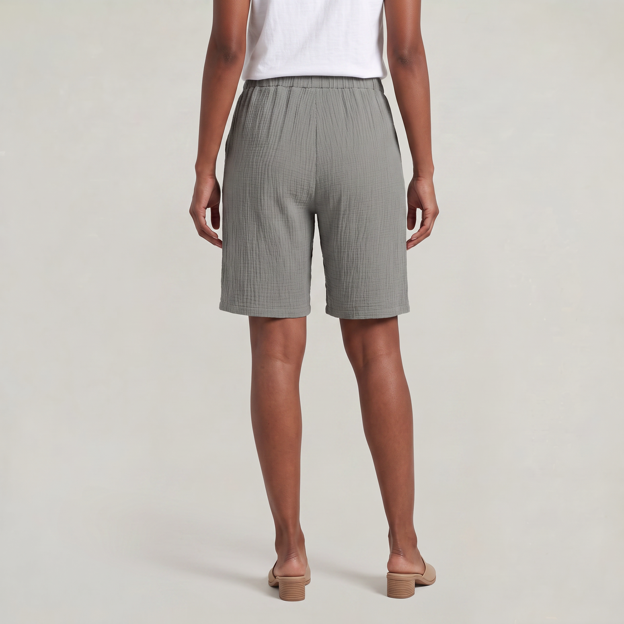 Women’s Cotton Linen Knee Length Shorts - Drawstring Relaxed Fit