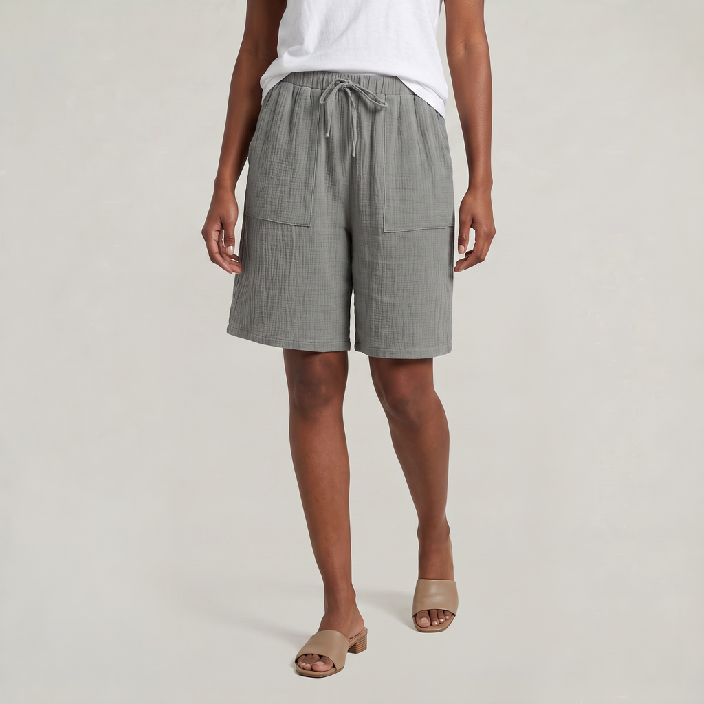 Women’s Cotton Linen Knee Length Shorts - Drawstring Relaxed Fit