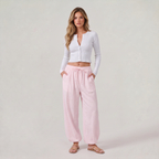 Women’s Cotton Wide Leg Trousers Drawstring Waist