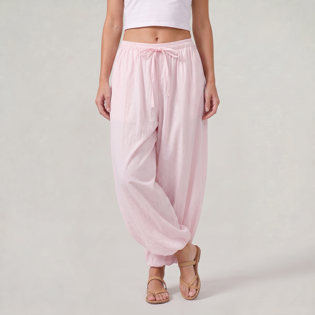 Women’s Cotton Wide Leg Trousers Drawstring Waist