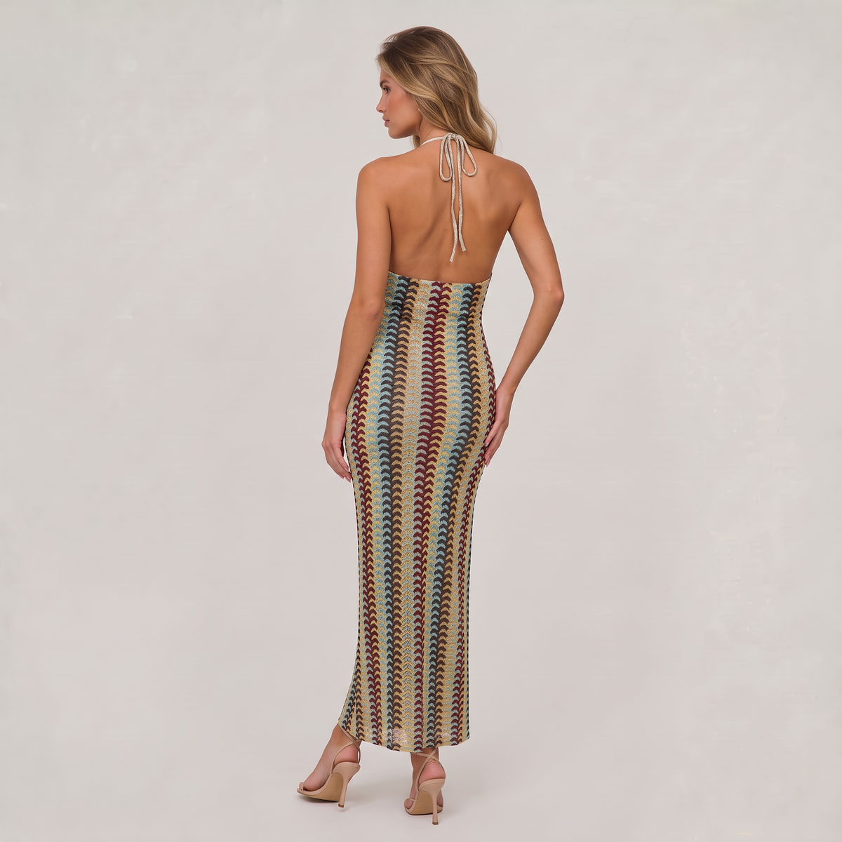 Women’s Crochet Knit Resort Maxi Dress - Strappy V-Neck Holiday Dress