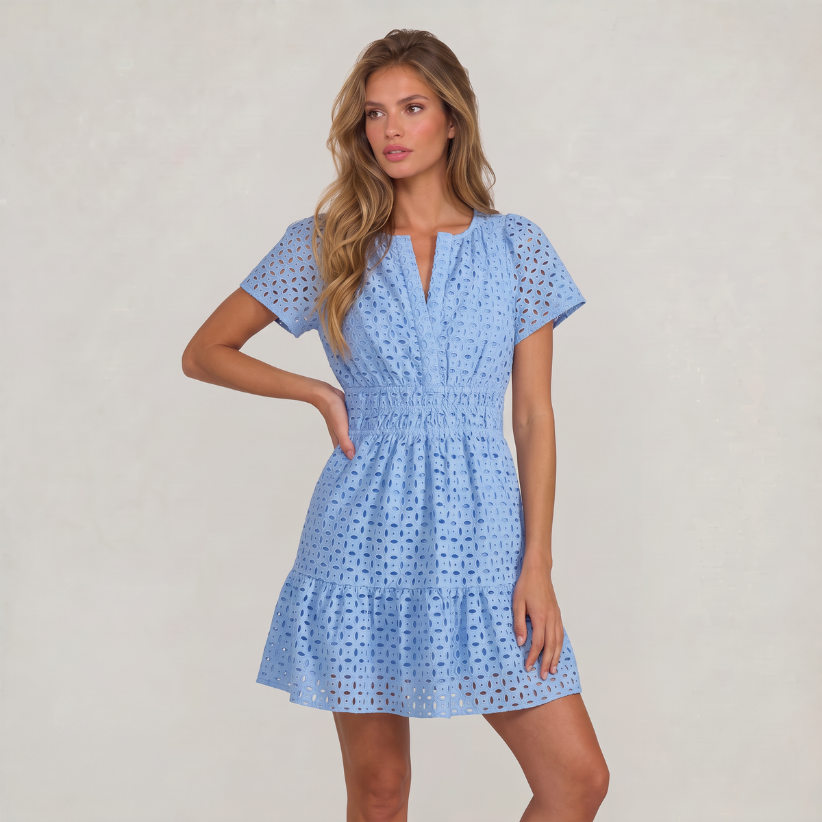 Women’s Eyelet Lace Short Sleeve Mini Dress