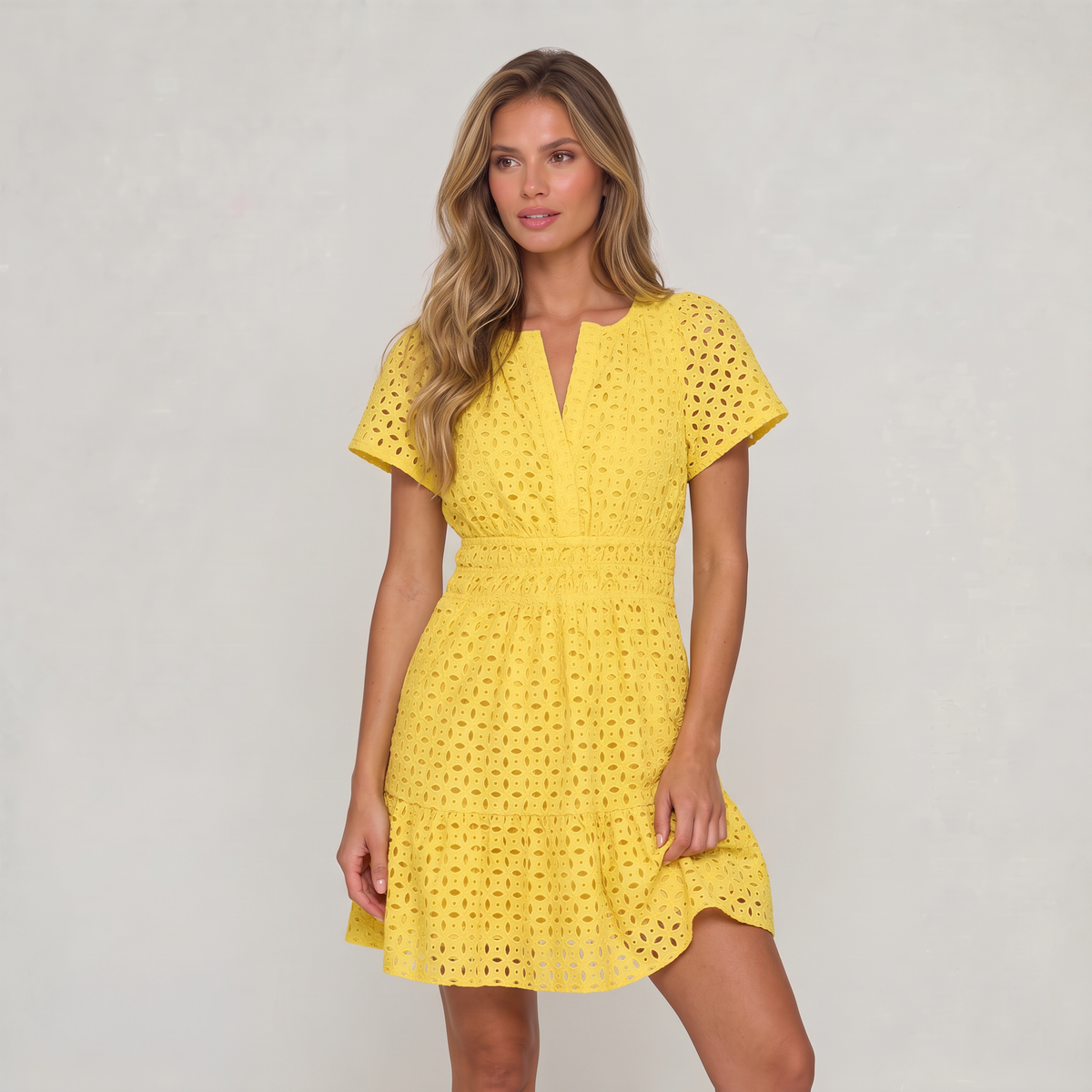 Women’s Eyelet Lace Short Sleeve Mini Dress