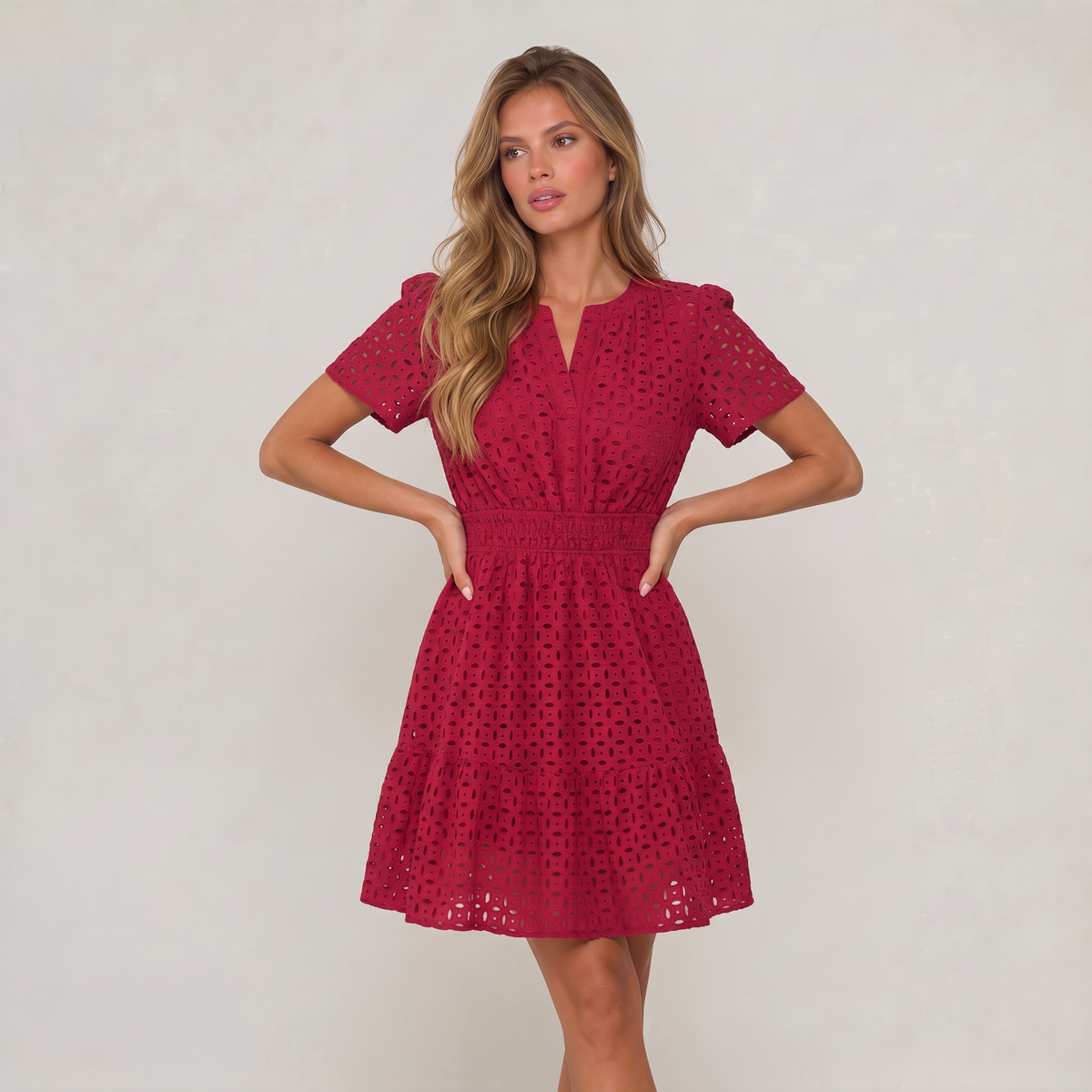 Women’s Eyelet Lace Short Sleeve Mini Dress