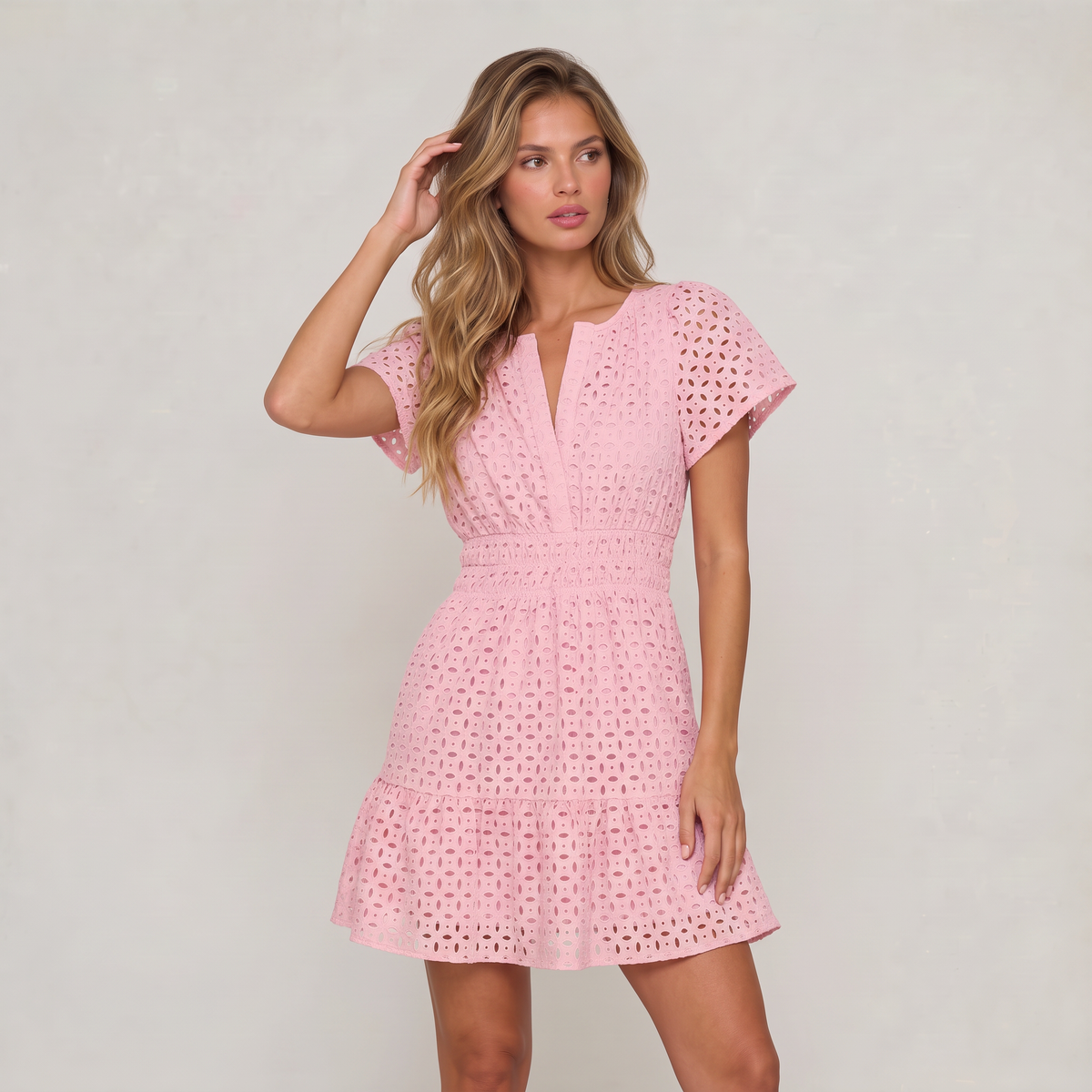 Women’s Eyelet Lace Short Sleeve Mini Dress