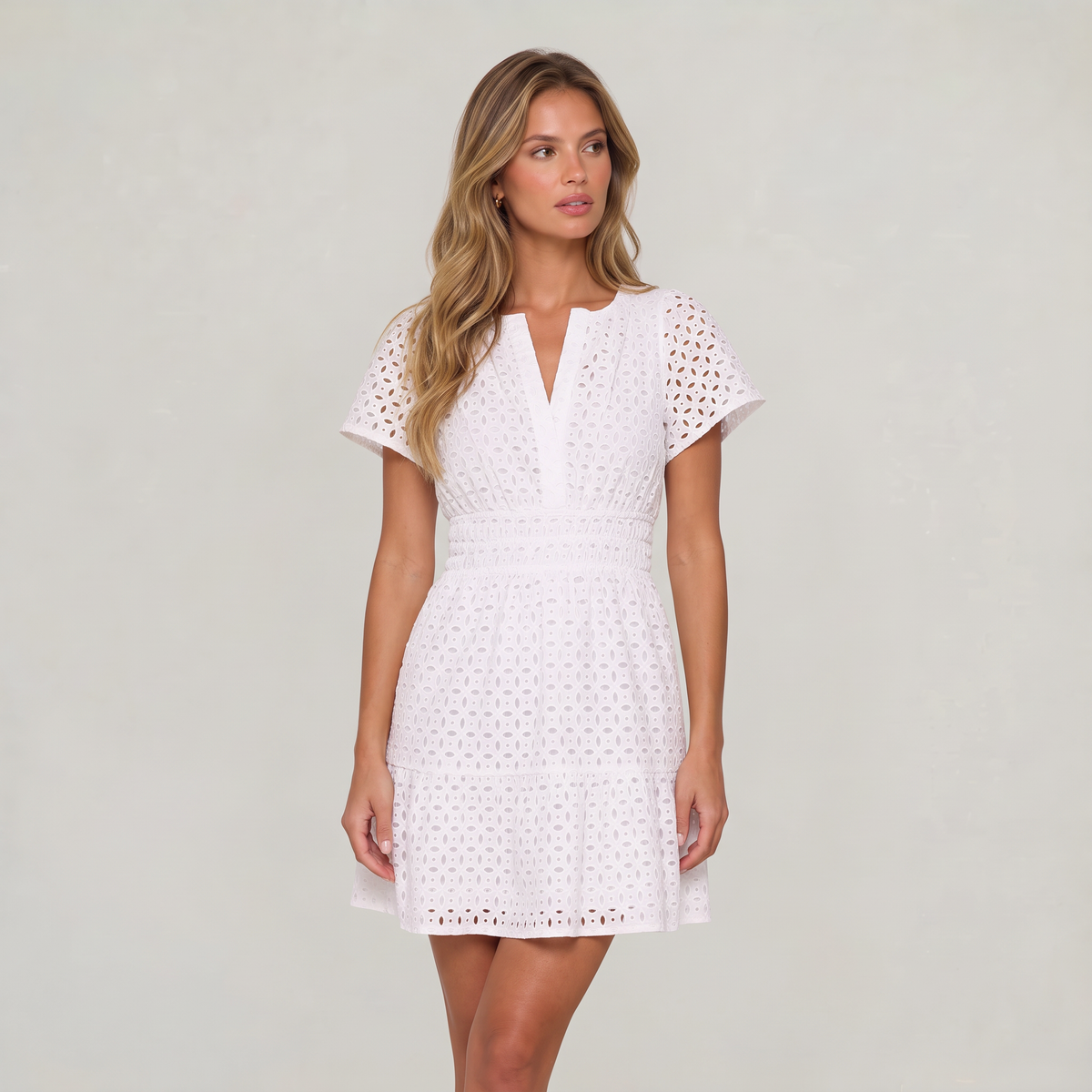 Women’s Eyelet Lace Short Sleeve Mini Dress