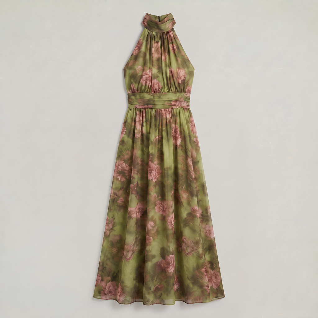 Women's Floral Halter Neck Maxi Dress