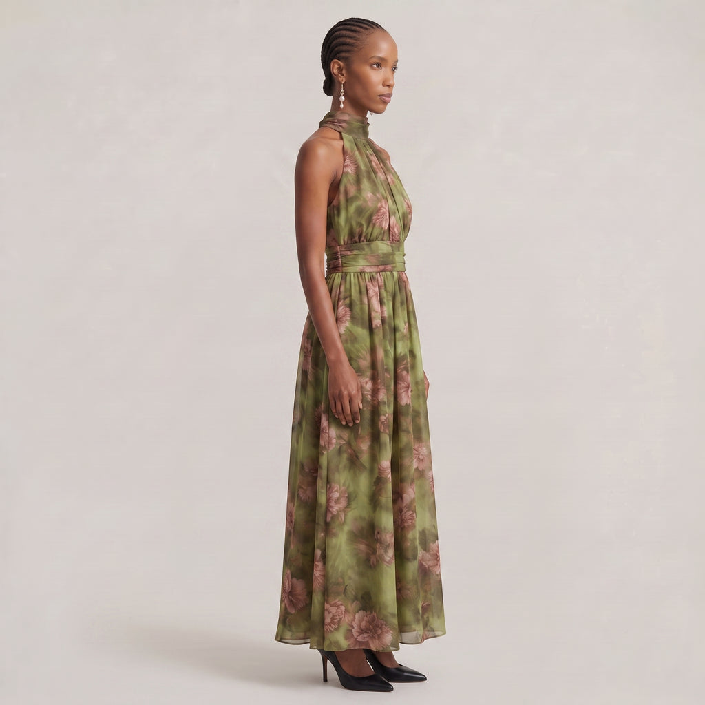 Women's Floral Halter Neck Maxi Dress