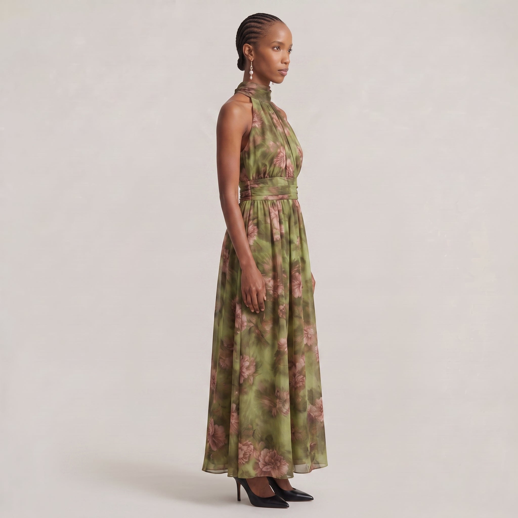 Women's Floral Halter Neck Maxi Dress