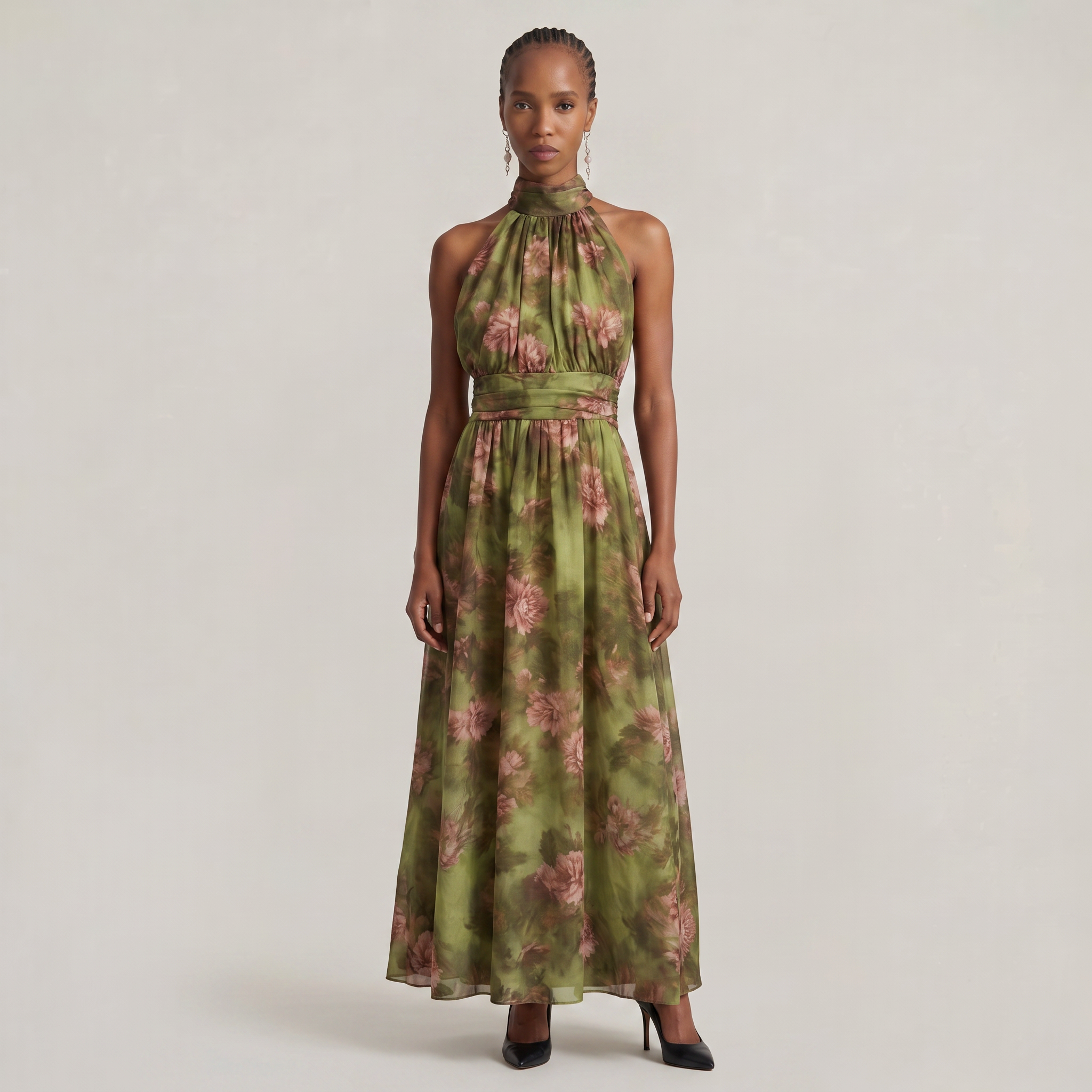 Women's Floral Halter Neck Maxi Dress