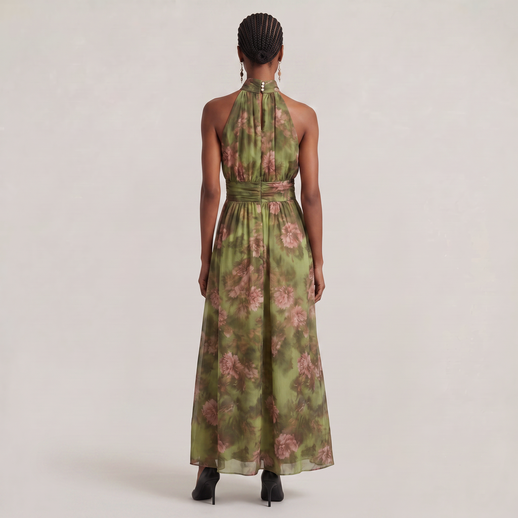 Women's Floral Halter Neck Maxi Dress