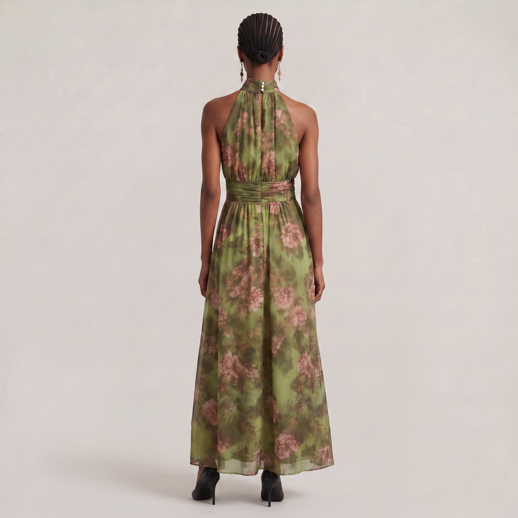 Women's Floral Halter Neck Maxi Dress