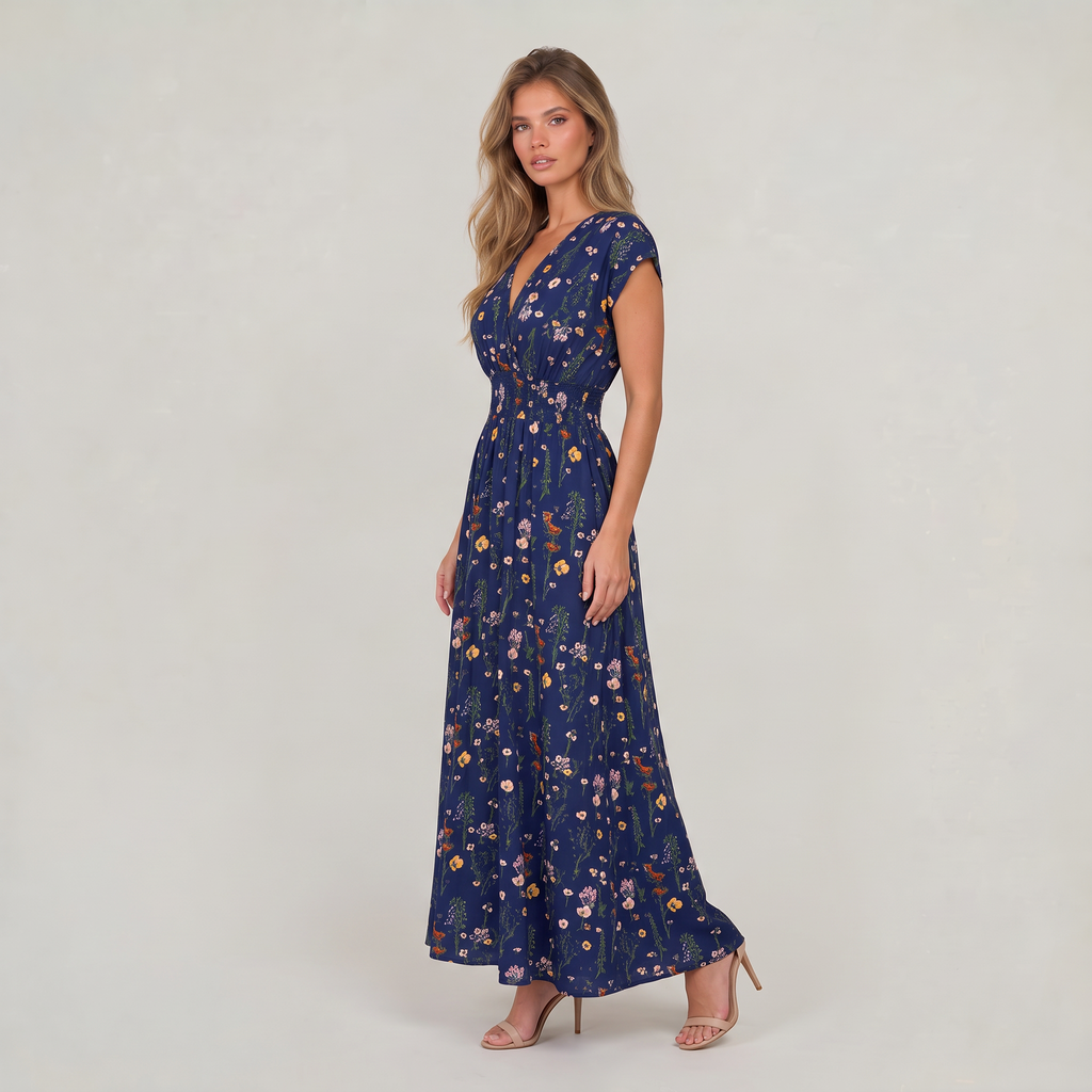 Women’s Floral Print V-Neck Maxi Dress