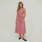 Women’s Gingham Midi Dress Tie Waist