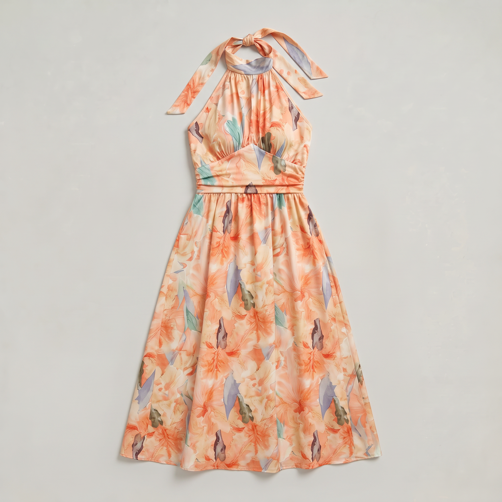 Women’s Halter Floral Print Midi Dress