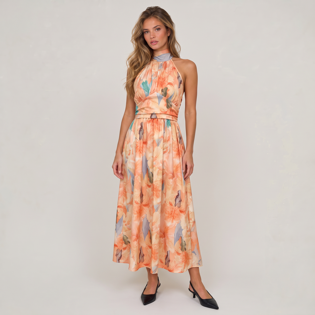 Women’s Halter Floral Print Midi Dress