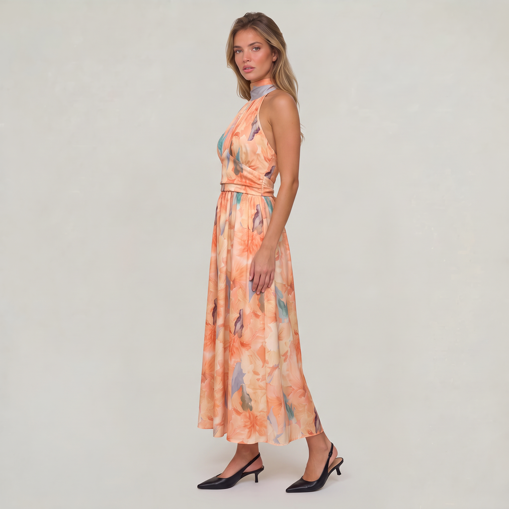 Women’s Halter Floral Print Midi Dress