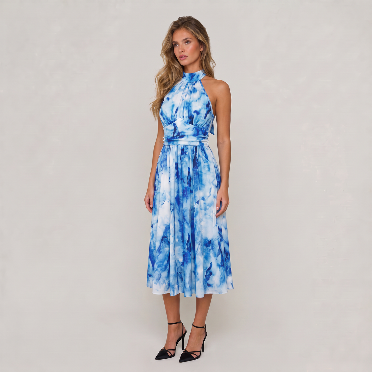 Women’s Halter Floral Print Midi Dress