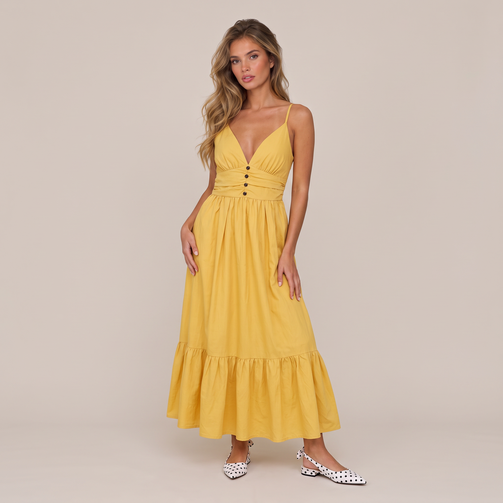 Women’s Halter Neck Ruched Waist Maxi Dress