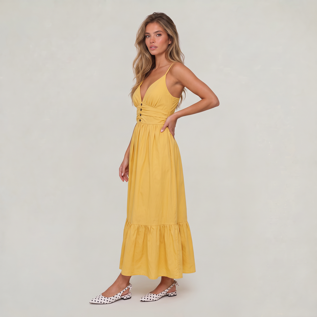 Women’s Halter Neck Ruched Waist Maxi Dress