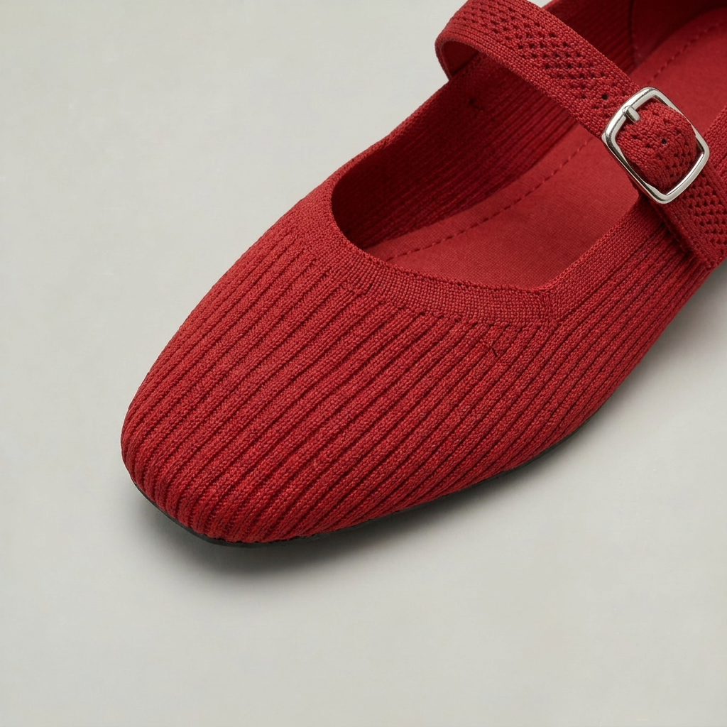 Women’s Mary Jane Flats Ribbed Knit Buckle Strap