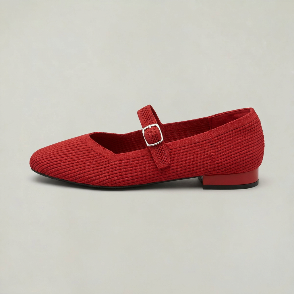 Women’s Mary Jane Flats Ribbed Knit Buckle Strap