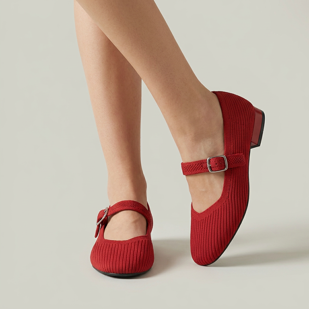 Women’s Mary Jane Flats Ribbed Knit Buckle Strap