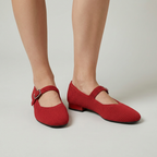Women’s Mary Jane Flats Ribbed Knit Buckle Strap