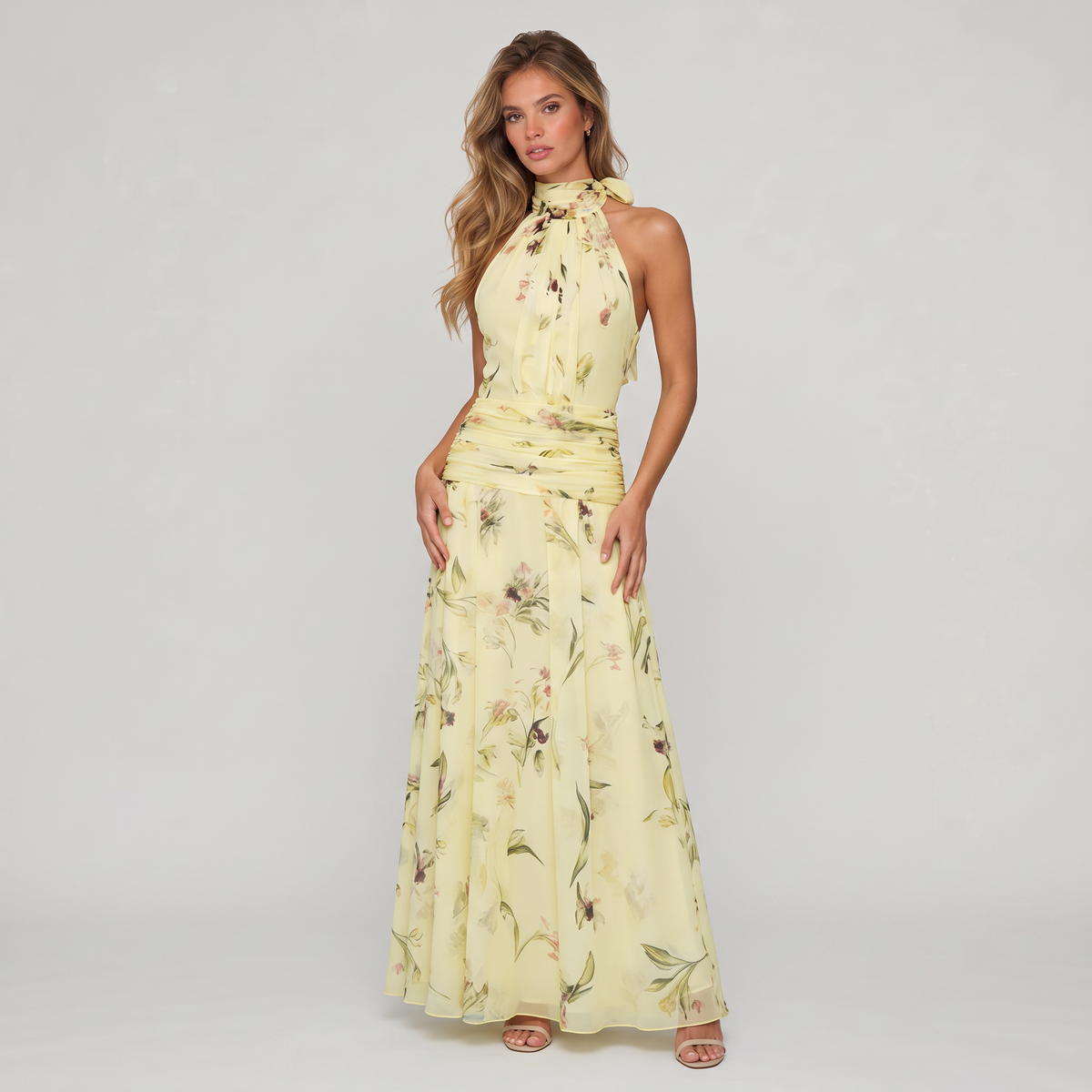 Women’s Maxi Dress Floral Halter Neck Race Day