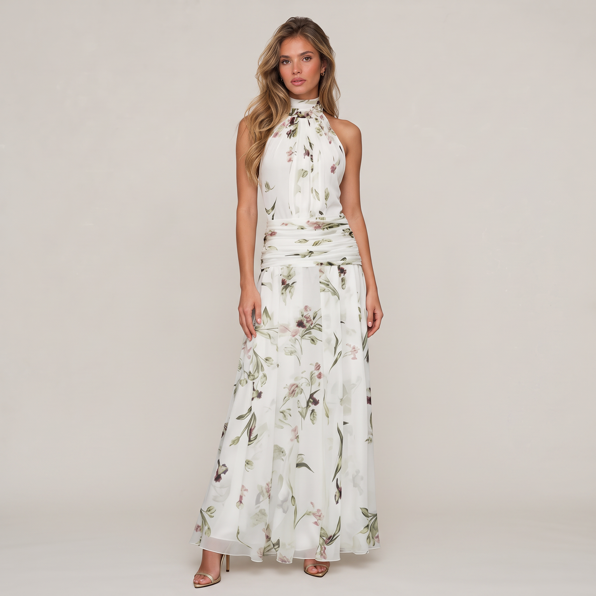 Women’s Maxi Dress Floral Halter Neck Race Day
