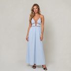 Women’s Striped Halter Cut-Out Maxi Dress
