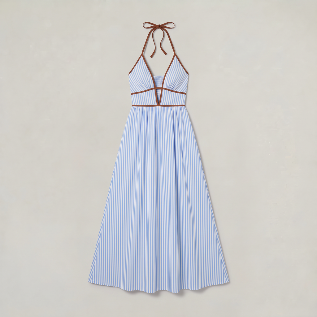 Women’s Striped Halter Cut-Out Maxi Dress
