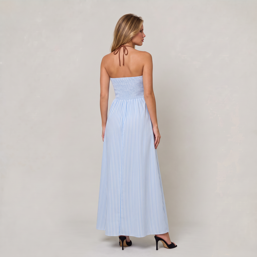 Women’s Striped Halter Cut-Out Maxi Dress