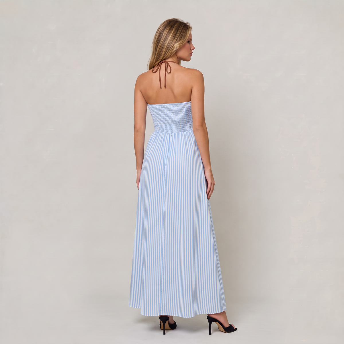 Women’s Striped Halter Cut-Out Maxi Dress