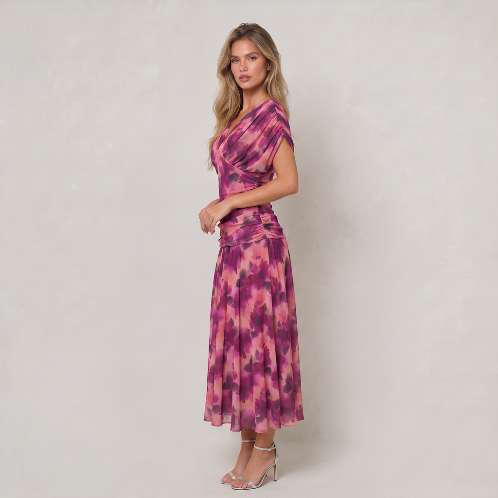 Women’s Floral Off-Shoulder Ruched Midi Dress