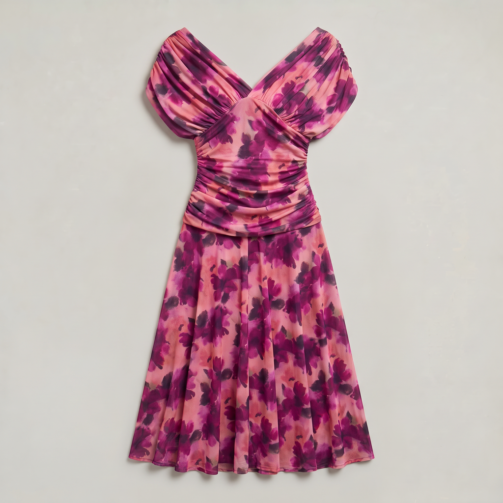 Women’s Floral Off-Shoulder Ruched Midi Dress