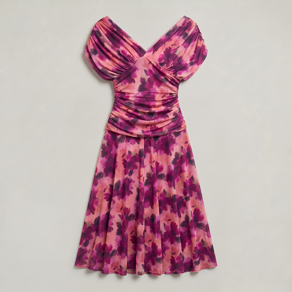 Women’s Floral Off-Shoulder Ruched Midi Dress