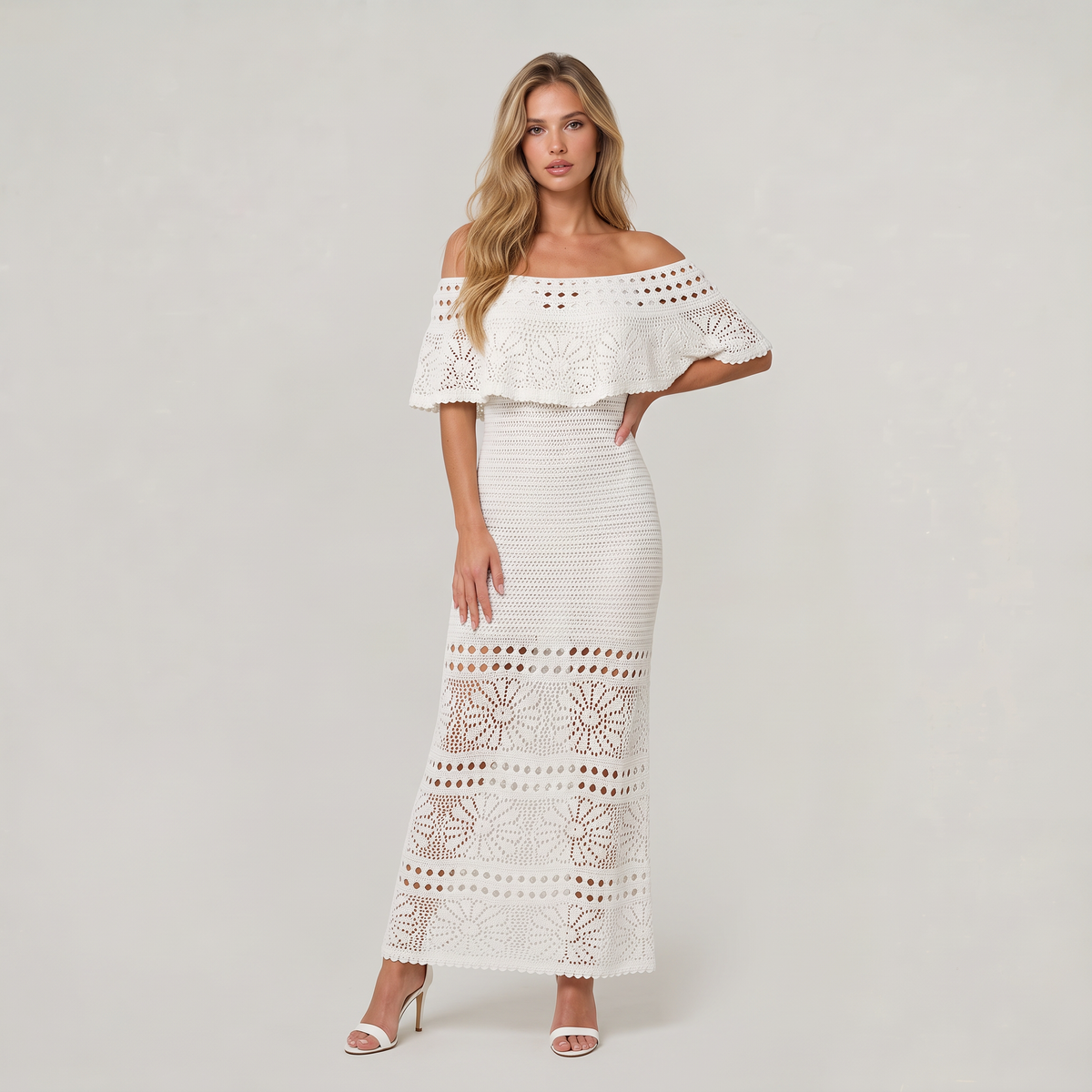 Women’s Off-Shoulder Crochet Resort Maxi Dress