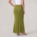 Women’s Olive Green Ruched Maxi Skirt