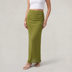 Women’s Olive Green Ruched Maxi Skirt