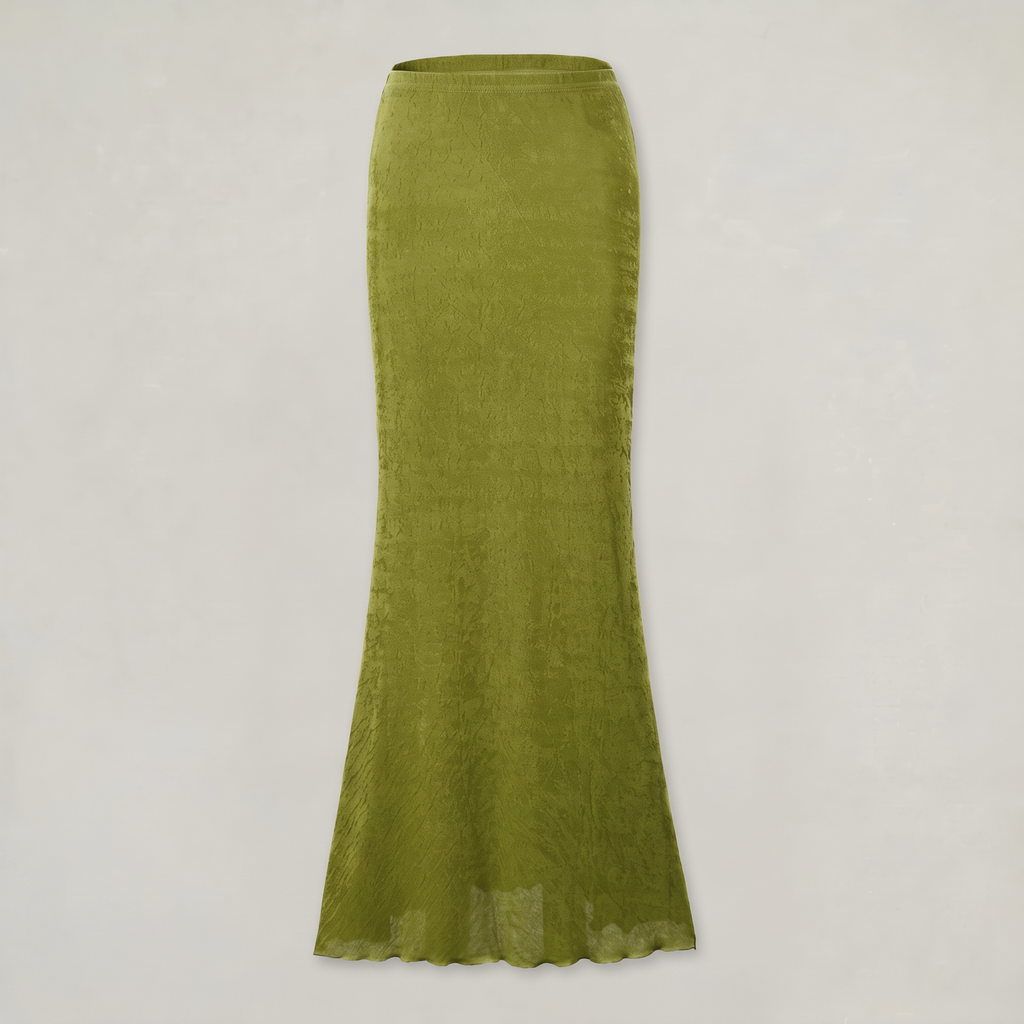 Women’s Olive Green Ruched Maxi Skirt