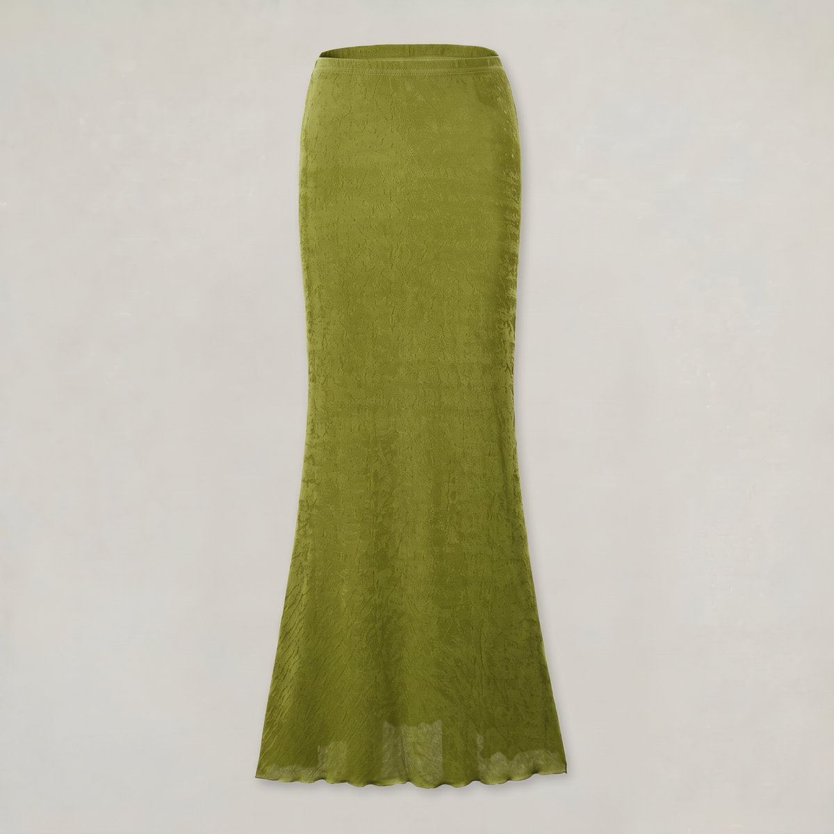 Women’s Olive Green Ruched Maxi Skirt