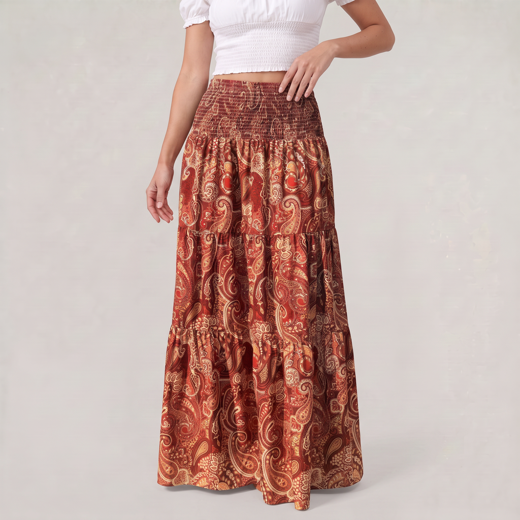 Women’s Paisley Tiered Maxi Skirt