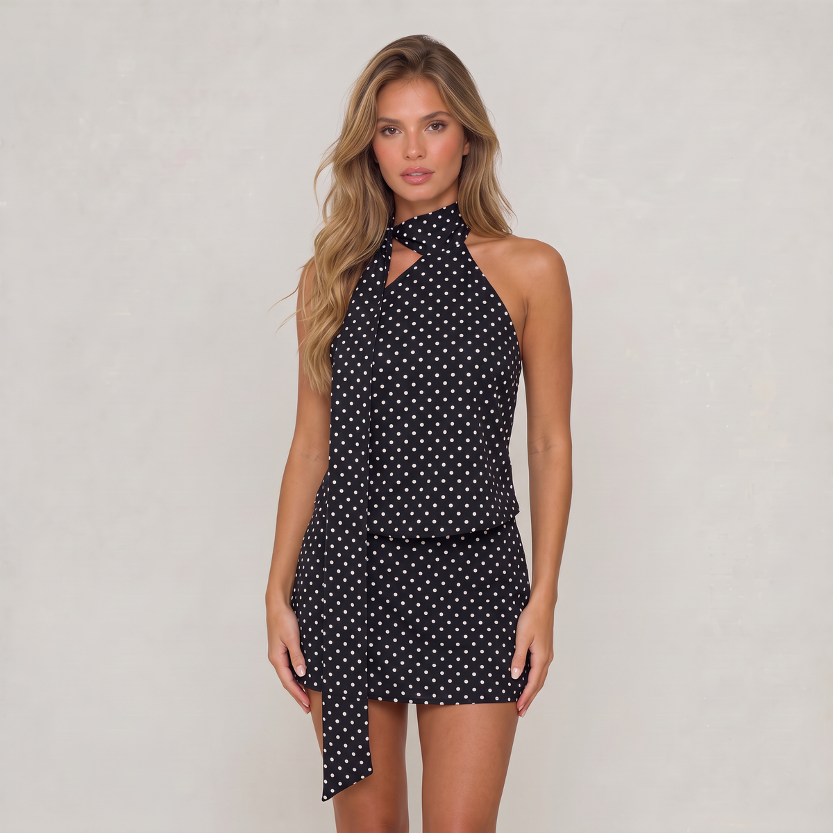 Women’s Polka Dot Halter Neck Mini Dress